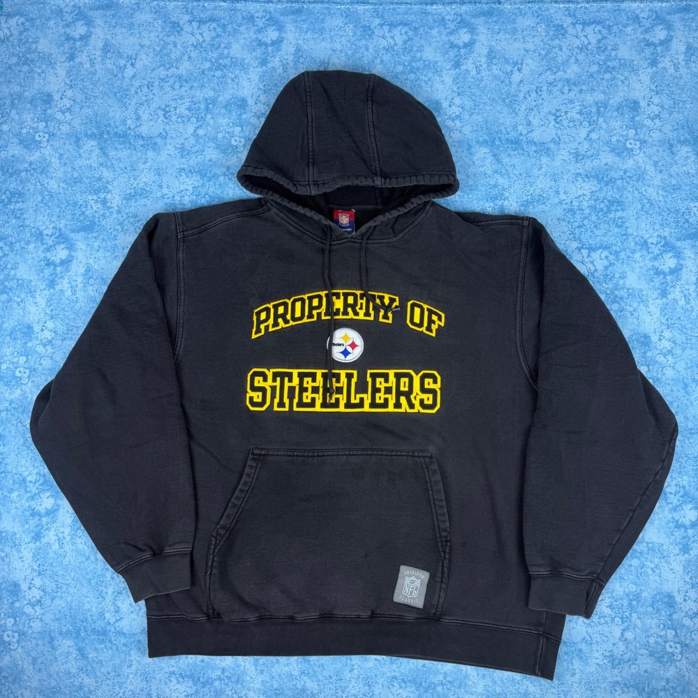 Vintage Reebok Pittsburgh Steelers NFL Gridiron Classic Hoodie Mens L Black